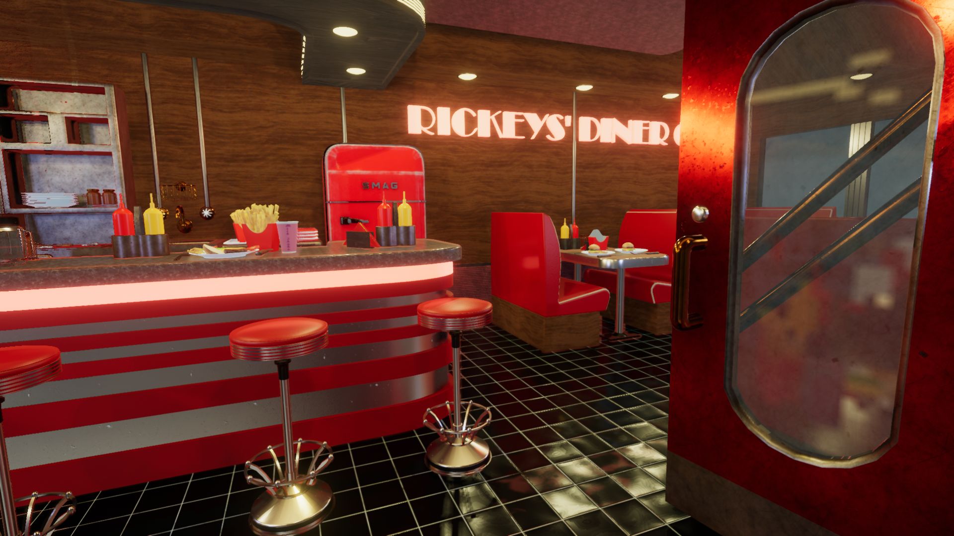 An image showing Rickey's Diner Car asset pack, created with Unity Engine.