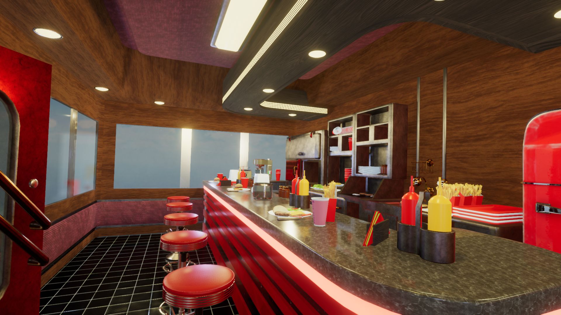 An image showing Rickey's Diner Car asset pack, created with Unity Engine.