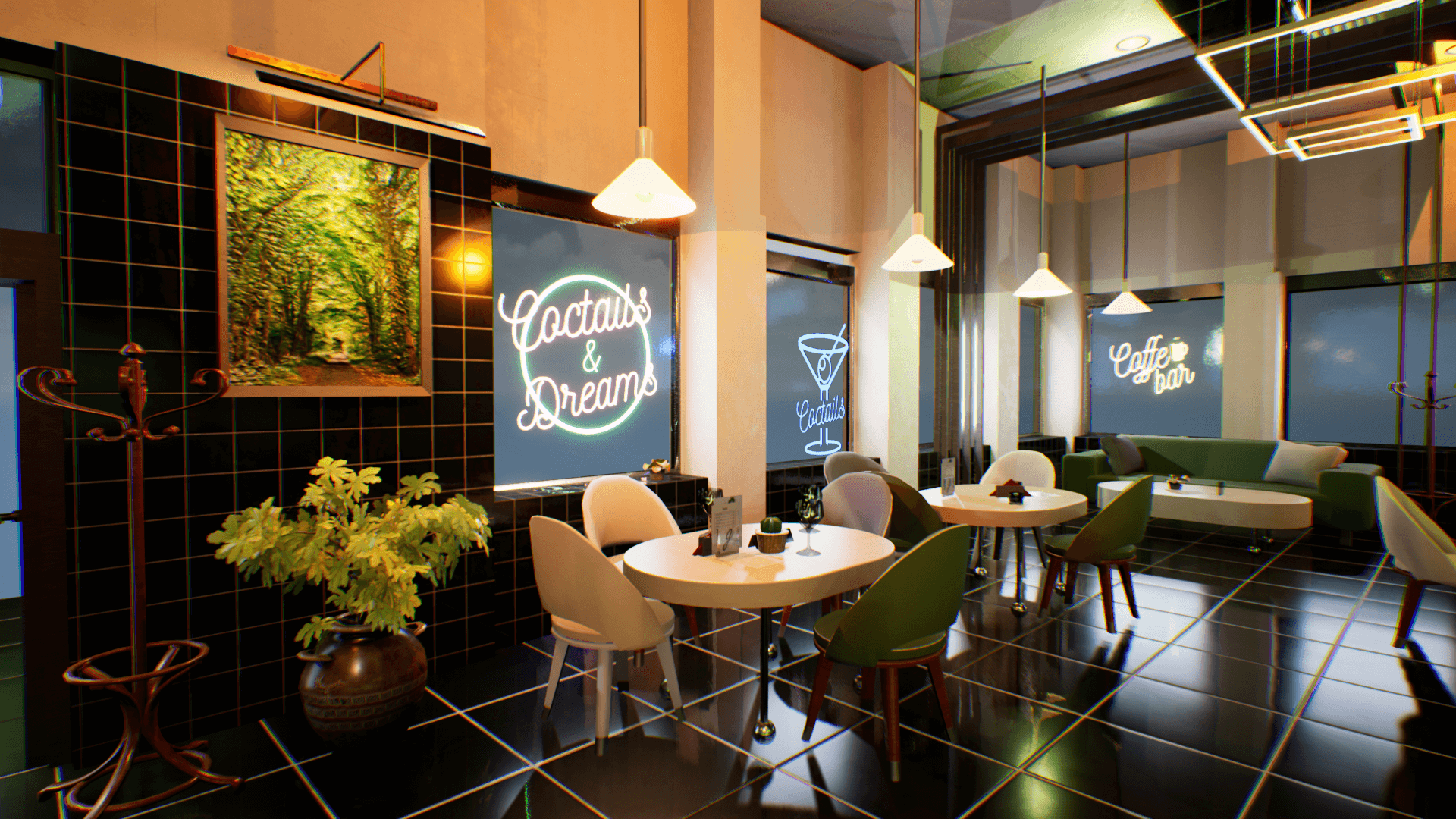 An image showing Green Lounge asset pack, created with Unreal Engine.