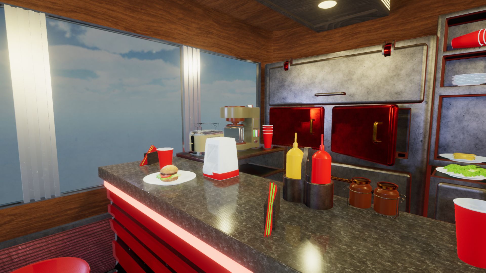 An image showing Rickey's Diner Car asset pack, created with Unity Engine.