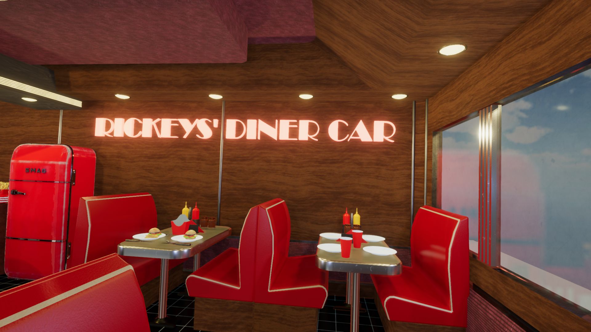 An image showing Rickey's Diner Car asset pack, created with Unity Engine.