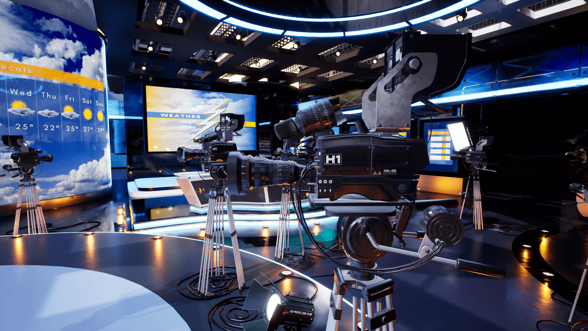 Dexsoft Games - High Quality 3D Models and Game Assets An image showing Weather TV Studio 2 asset pack, created with Unreal Engine