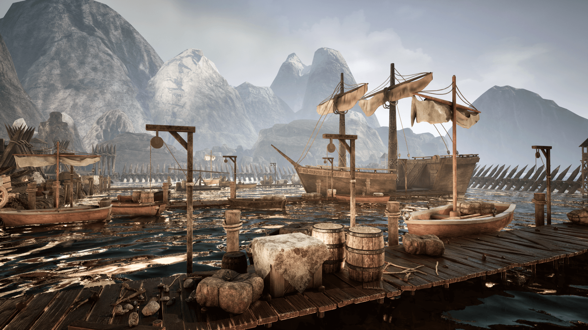 Dexsoft Games – High Quality 3D Models and Game Assets An image showing the Medieval Harbour asset pack, created with Unreal Engine